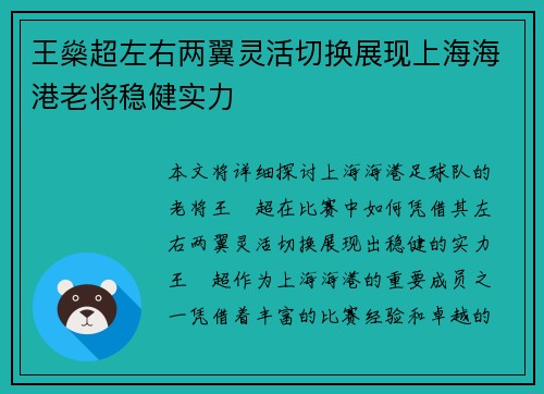 王燊超左右两翼灵活切换展现上海海港老将稳健实力